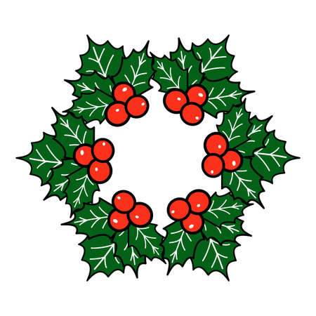 Vector of holly, berry and red ribbon Christmas wreathのイラスト素材