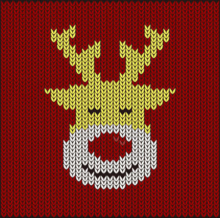 Cute deer on the knitting pattern, Happy new year, vector illustrationのイラスト素材