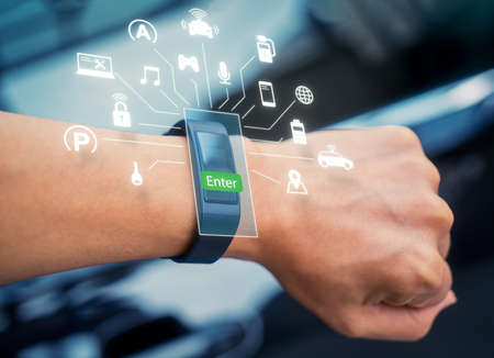 Smart watch and Autopilot, smart car with artificial intelligenceの写真素材