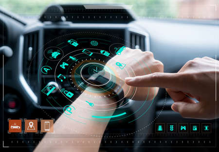 Smart watch and Autopilot, smart car with artificial intelligenceの写真素材
