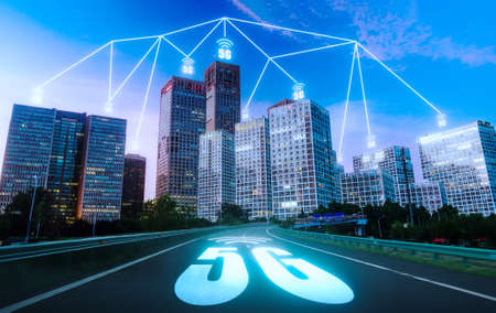 5G Network Connection Concept, connect with Smart City and Buildings