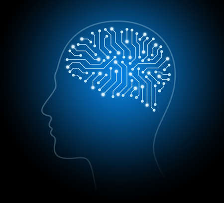 circuit board in the Cyborg head, Artificial intelligence of digital human