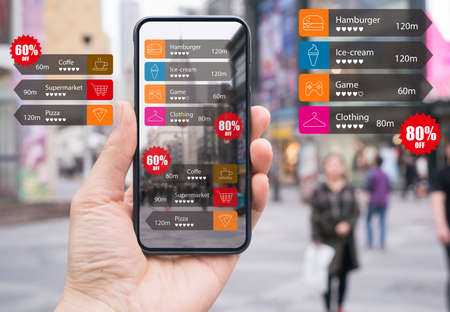 Hand holding smart phone take a graphic