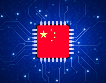 China flag in the center of circuit board, Artificial intelligence of digital vector illustrationの写真素材