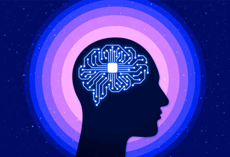 circuit board in the Cyborg head, Artificial intelligence of digital human.の写真素材