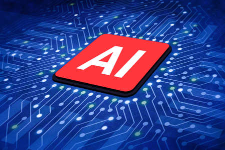 AI sign in the center of circuit board, Artificial intelligence of digital illustrationの写真素材