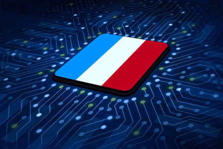 French flag in the center of circuit board, Artificial intelligence of digital illustrationの写真素材
