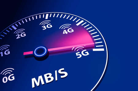 Speed instrument, 5G 5th generation mobile network wireless speedの写真素材