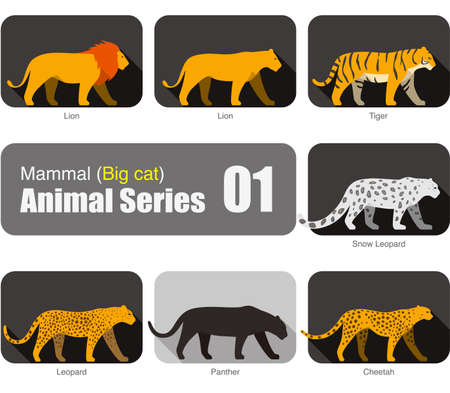 Lion and big cat animal cartoon silhouette collection, vector illustrationのイラスト素材