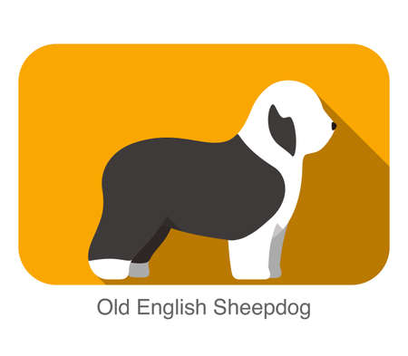 Old English Sheepdog breed flat icon design, vector illustrationのイラスト素材