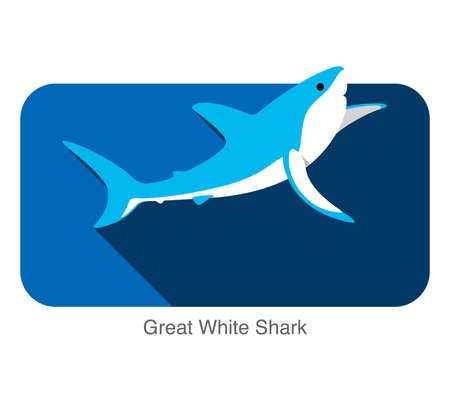 Great white shark jumping flat icon designのイラスト素材