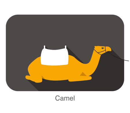 Single Camel kneeling on the ground, A chair on the camel's back, modern design.のイラスト素材