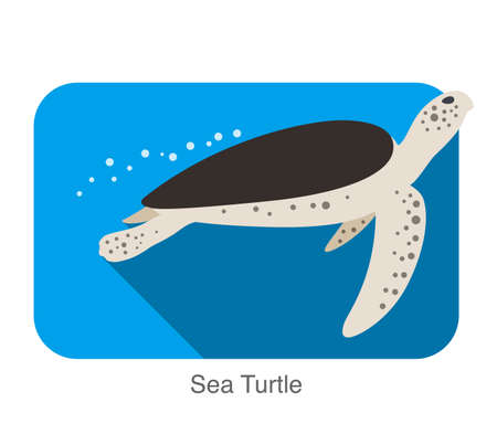 Sea Turtle swimming in the sea, flat illustration vectorのイラスト素材