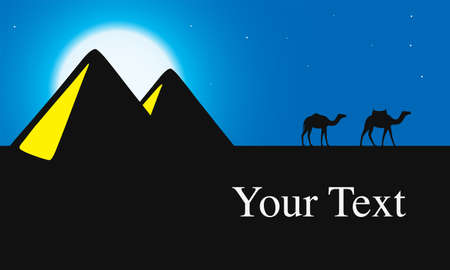Egypt Great Pyramids with Camel caravan at nightのイラスト素材