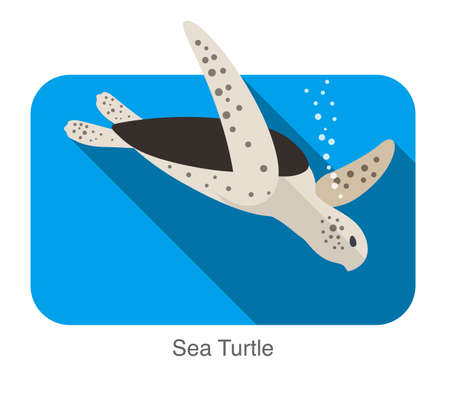 Sea Turtle swimming in the sea, flat illustration vectorのイラスト素材