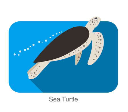 Sea Turtle swimming in the sea, flat illustration vectorのイラスト素材