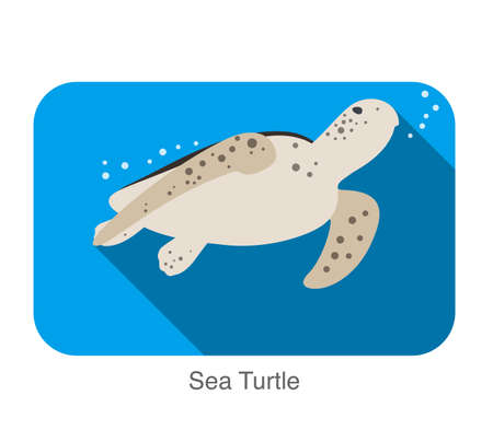 Sea Turtle swimming in the sea, flat illustration vectorのイラスト素材