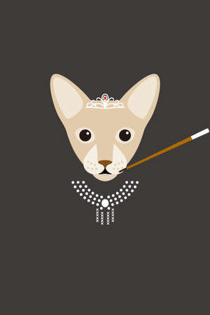 A cat wear grown and neckplace, Fashion portrait of cat, like hepburnのイラスト素材