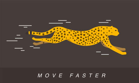 Cheetah running faster, side view, flat design, vectorのイラスト素材