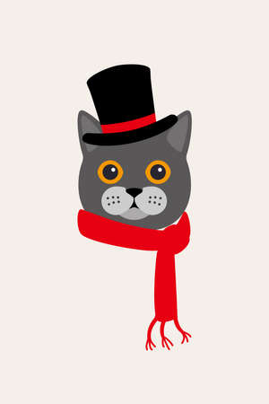 gentlemen cat wear hat and scarf, Fashion portrait of catのイラスト素材