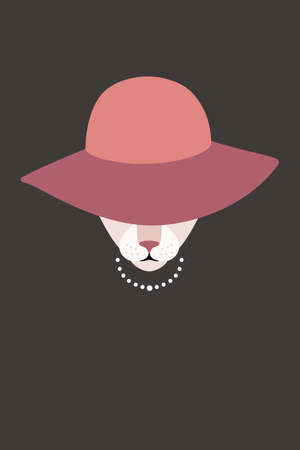 Elegant cat wear a hat and necklace, Fashion portrait of catのイラスト素材