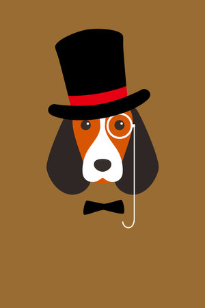 Gentlemen dog wear glasses and bowknot like a man, Fashion portrait of dogのイラスト素材