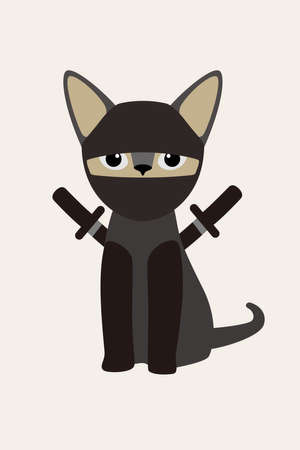 Ninja cat with japanese sword, Fashion portrait of catのイラスト素材