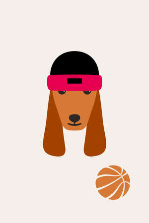 Gentlemen dog wear hat and a head hoop like a man, Fashion portrait of basketball sport dogのイラスト素材