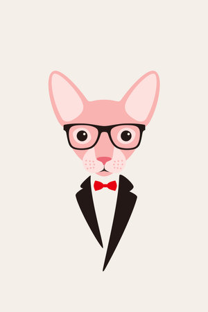 Elegant cat wear a glasses and bowknot, wear a suit, Fashion portrait of catのイラスト素材
