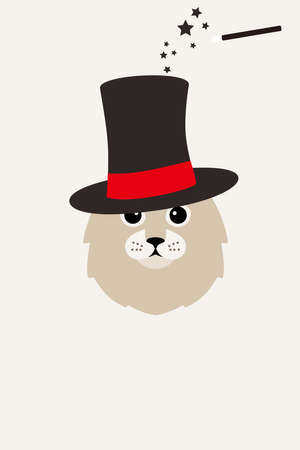 Magic hat, American curl with magic hat and magic wand, fashion portrait of catのイラスト素材