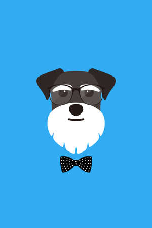 Gentlemen dog wear glasses and bowknot like a man, Fashion portrait of dog, schnauzerのイラスト素材
