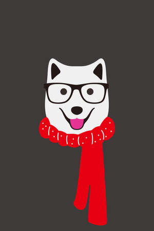 Gentlemen dog wear glasses and scarf like a man, Fashion portrait of dogのイラスト素材