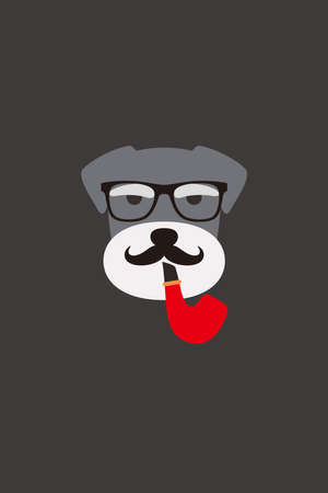 Gentlemen mustache dog wear glasses and with a tobacco pipe like a man, Fashion portrait of dogのイラスト素材