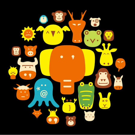 animal face flat icon setのイラスト素材