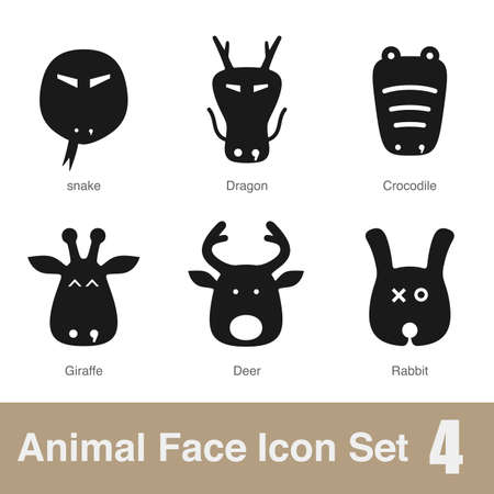 Animal face flat design icons, Vector black illustrationのイラスト素材
