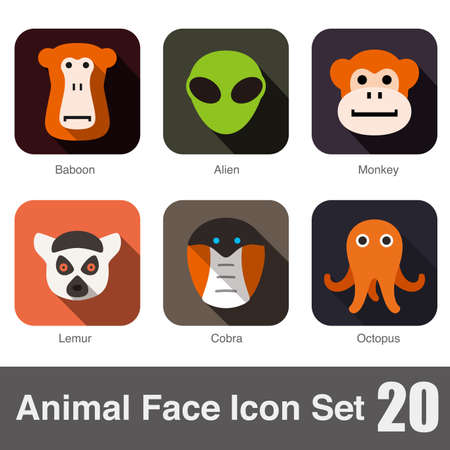 animal face flat icons set, vector illustrationのイラスト素材