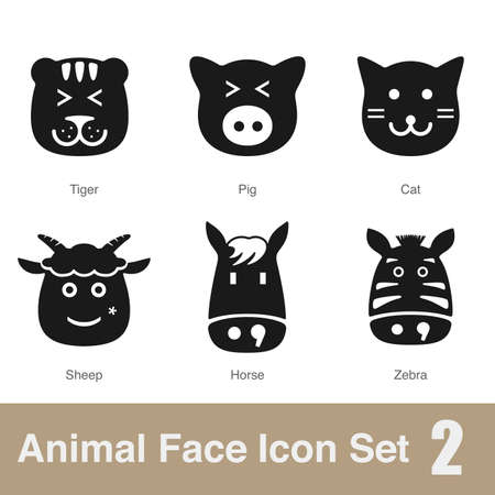 Animal face flat design icons, Vector black illustrationのイラスト素材