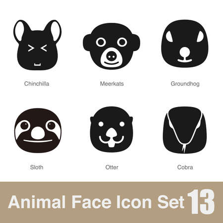 Animal face flat design icons, Vector black illustrationのイラスト素材