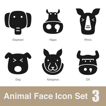 Animal face flat design icons, Vector black illustrationのイラスト素材