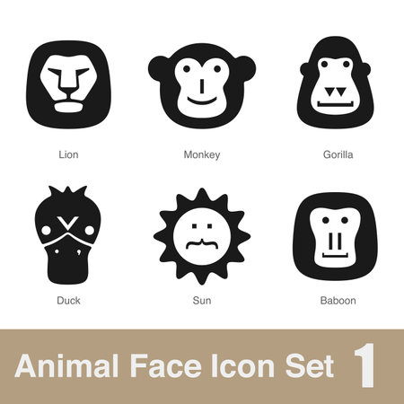 Animal face flat design icons, Vector black illustrationのイラスト素材