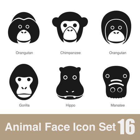 Animal face flat design icons, Vector black illustrationのイラスト素材