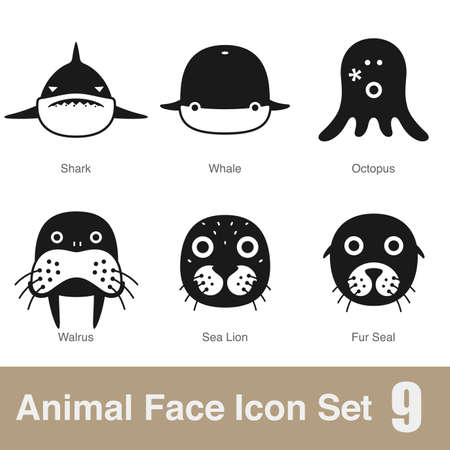 Animal face flat design icons, Vector black illustrationのイラスト素材