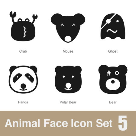 Animal face flat design icons, Vector black illustrationのイラスト素材