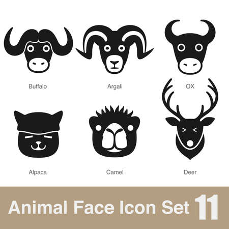 Animal face flat design icons, Vector black illustrationのイラスト素材
