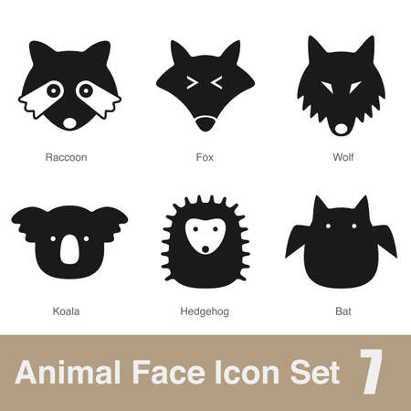 Animal face flat design icons, Vector black illustrationのイラスト素材