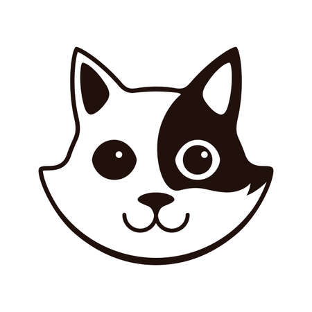 Cute Black and white cat, cartoon flat icon designのイラスト素材