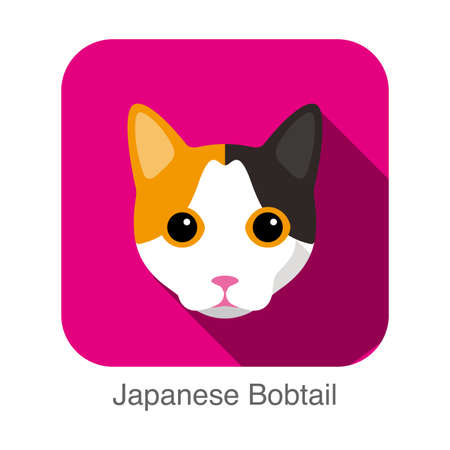 Japanese Bobtail, Cat breed face cartoon flat icon designのイラスト素材