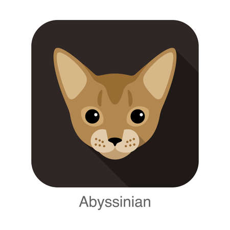 Abyssinian, Cat breed face cartoon flat icon designのイラスト素材