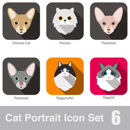 Cat breed face cartoon flat icon designのイラスト素材