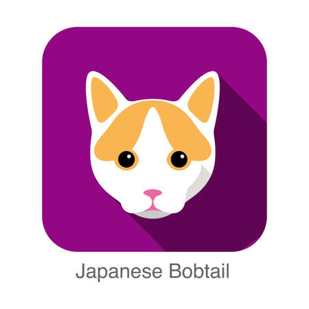 Japanese Bobtail, Cat breed face cartoon flat icon designのイラスト素材